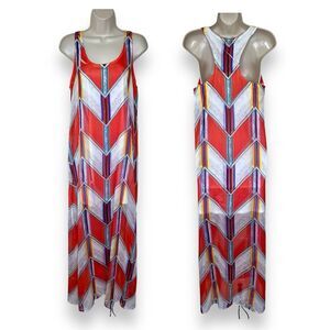 Andree Racer Back Chevron Chiffon Maxi Dress Sleeveless Women Small Geometric